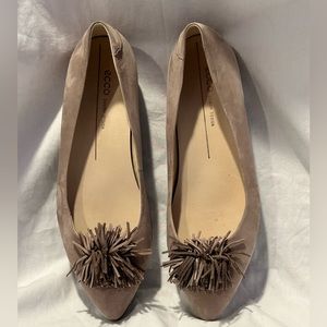 ECCO Women’s Shape Pointy Suede Grey Ballerina Flat Shoes with Pom …